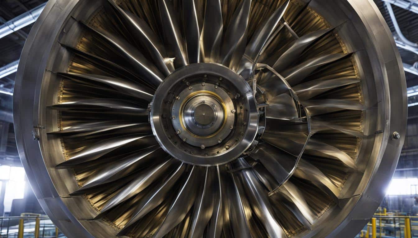 A Close Up View Of A Metallic Reaction Turbine With Blades Arranged In A Circular Pattern Along The Rotor Shaft