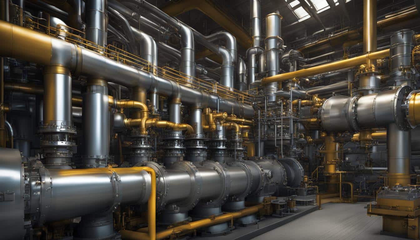 An Image That Shows The Intricate Network Of Pipes And Valves In A Gas Turbine Lubrication System