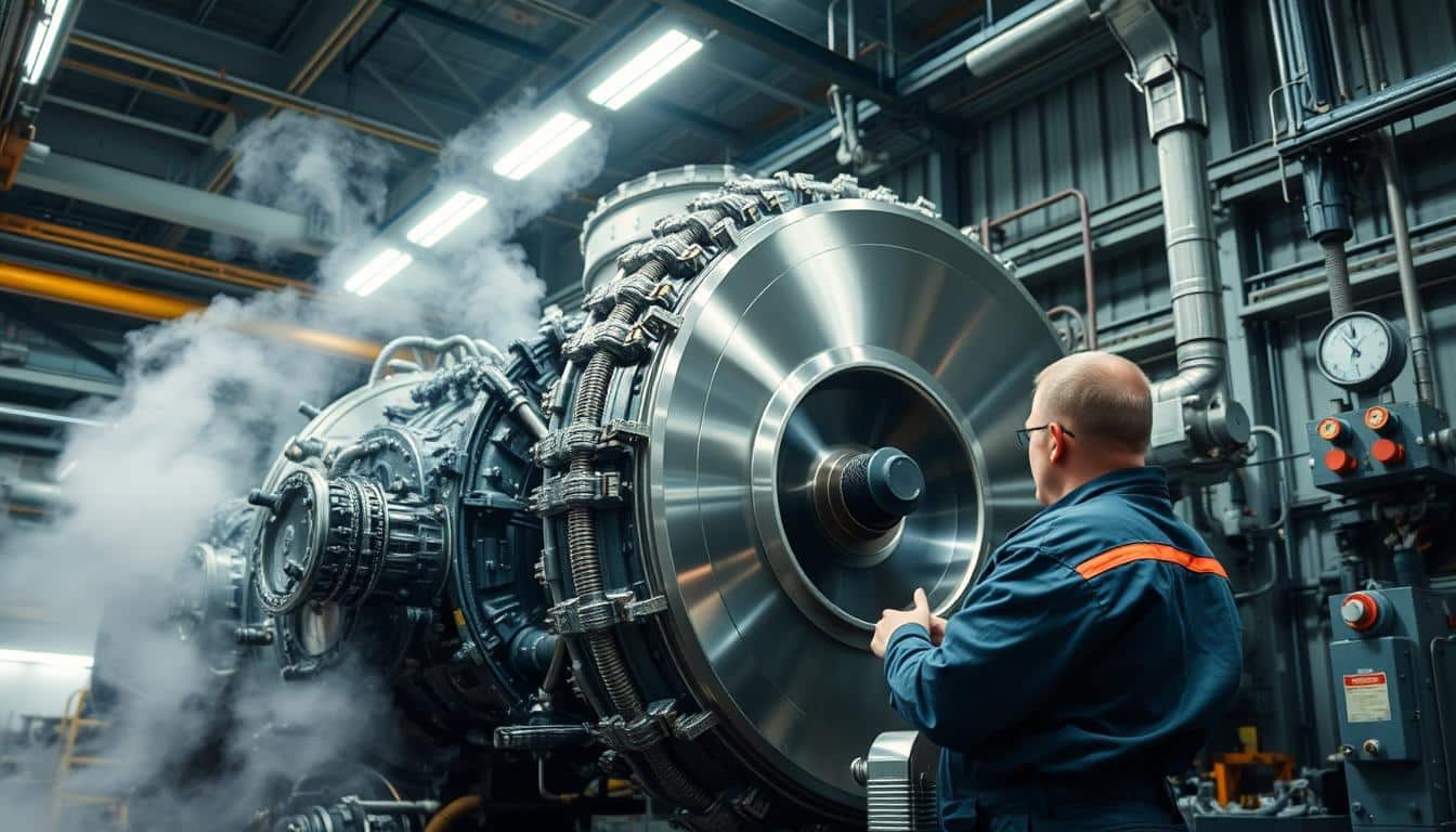 Technician Working On Steam Turbine