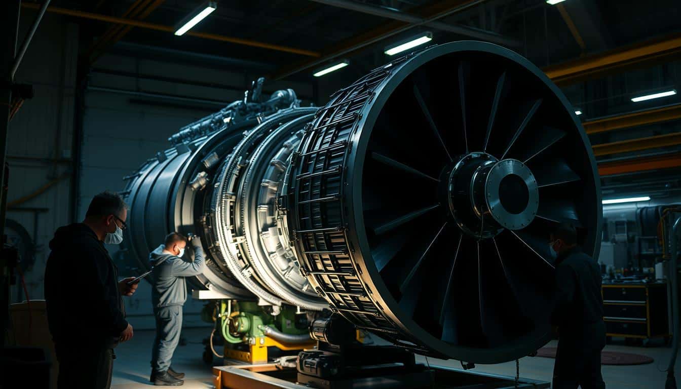 Working On A Gas Turbine In A Shop Repair