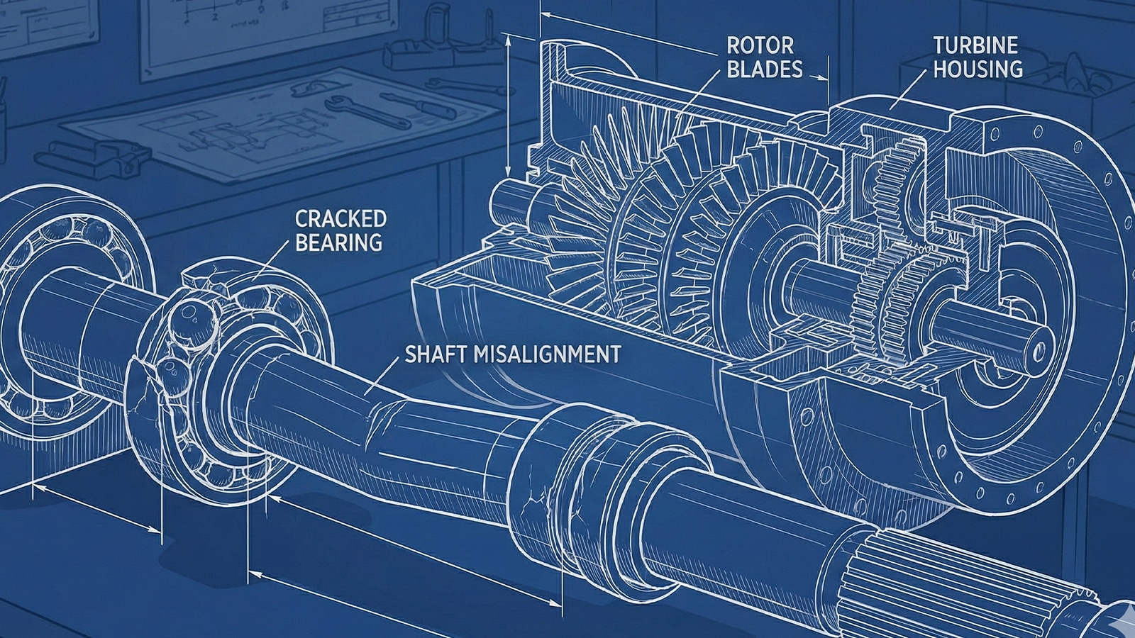 Illustration Of Gas Turbine Rotor Showcasing Bearing Failure And Shaft Misalignment Illustration Of Gas Turbine Rotor Showcasing Bearing Failure And Shaft Misalignment