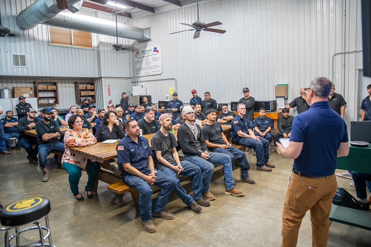Jim Mugford Addressing Trs Employees After Allied Power Group Acquisition Jim Mugford addressing TRS employees after Allied Power Group acquisition