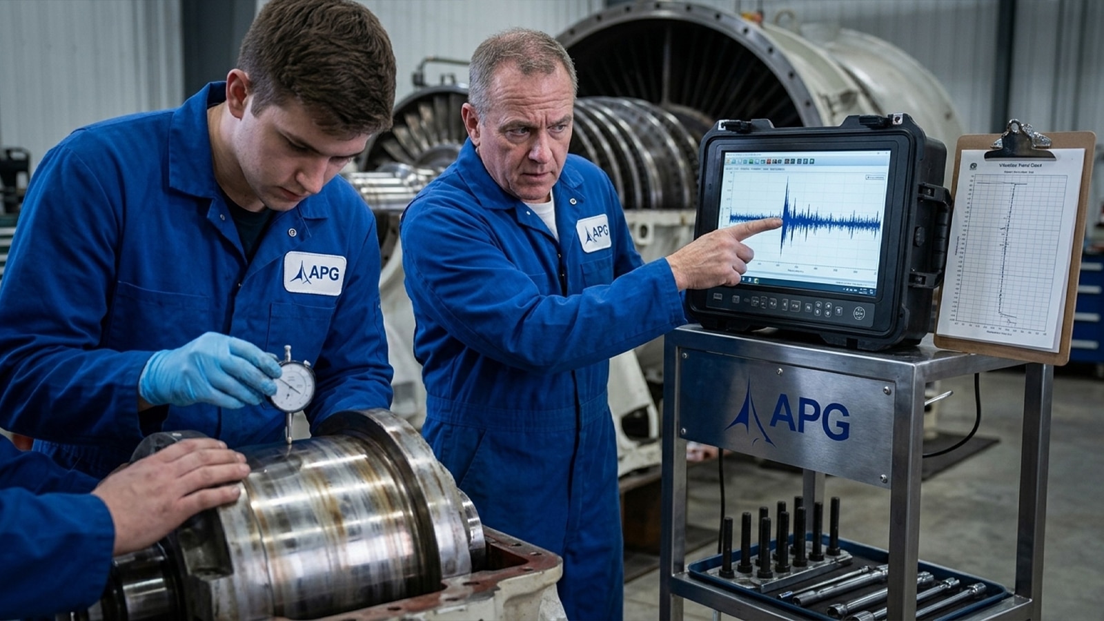 Technicians Analyze Vibration Data And Bearing Wear Tied To Rotor Related 7fa Failure Modes Technicians Analyze Vibration Data And Bearing Wear Tied To Rotor Related 7fa Failure Modes