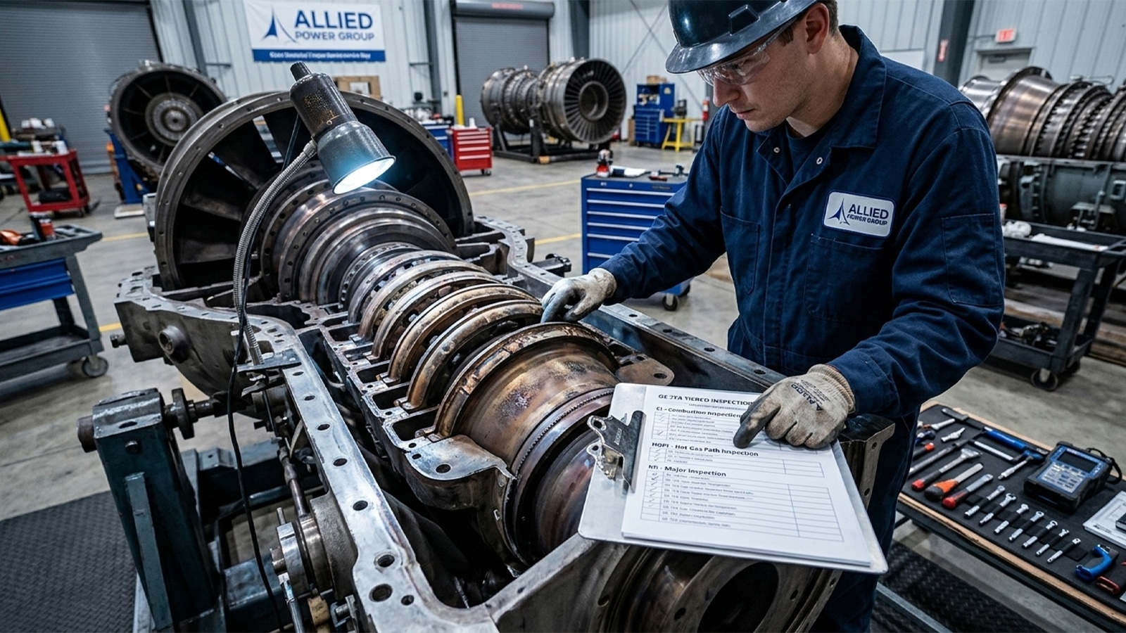 Technician Checking Combustion Liners Against Inspection Checklist As Part Of Ge 7fa Inspection Guide Tiers Technician Checking Combustion Liners Against Inspection Checklist As Part Of Ge 7fa Inspection Guide Tiers